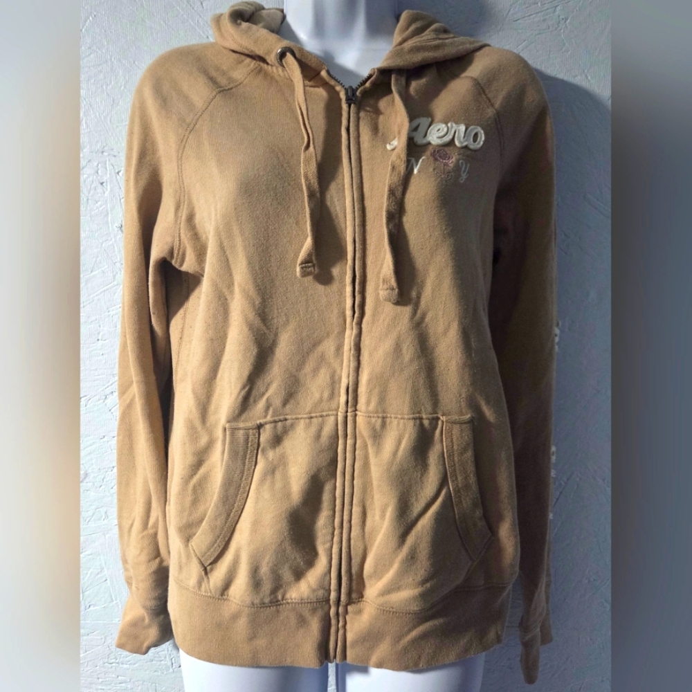 Aeropostale Tan Zip-Front Hoodie - Medium